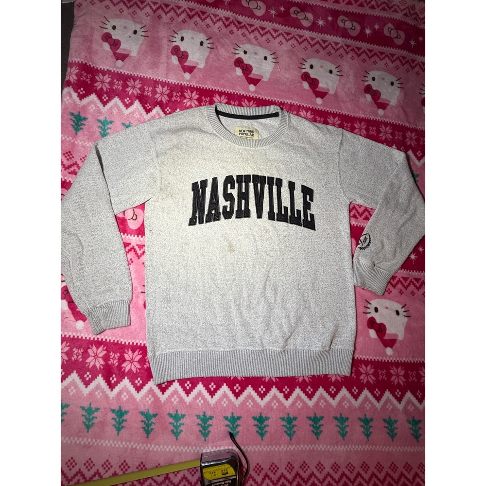 New York Popular Nashville Graphic Sweatshirt Gray Crewneck Size Small